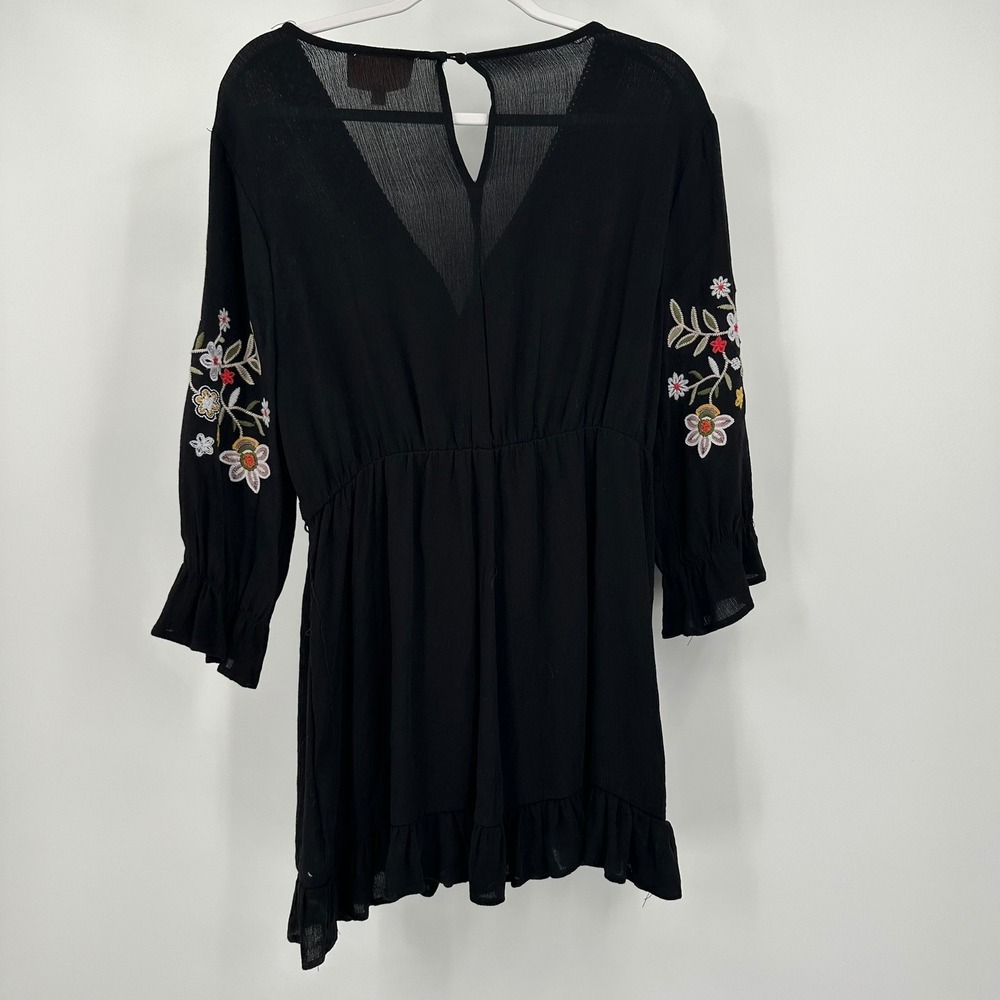 Womens Boho Embroidered Floral Dress Size L Dark Romantic Folk Art Cottagecore - Picture 2 of 8